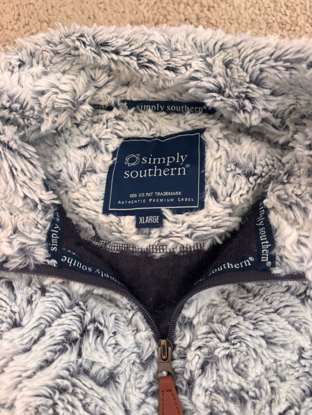 Simply Southern Plush Quarter-Zip Pullover in Light Gray and Navy Trim